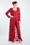 Ridhima Bhasin_Red Embellished 3d Floral Jacket Open Long And Pant Set _at_Aza_Fashions