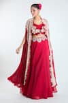 Shop_Ridhima Bhasin_Red Embroidery Bead Cape Open Scallop Lehenga Set _Online_at_Aza_Fashions