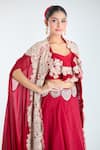 Ridhima Bhasin_Red Embroidery Bead Cape Open Scallop Lehenga Set _at_Aza_Fashions