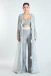 Ridhima Bhasin_Grey Embroidery Bead Jacket Shawl Collar Pant Set _Online_at_Aza_Fashions