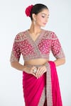 Ridhi Mehra_Fuchsia Raw Silk Embroidery Zari Thread V Neck Border Saree With Blouse _Online_at_Aza_Fashions