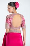 Buy_Ridhi Mehra_Fuchsia Raw Silk Embroidery Zari Thread V Neck Border Saree With Blouse _Online_at_Aza_Fashions