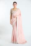 Buy_Ridhi Mehra_Pink Net Embroidery Zari Thread Scoop Neck Floral Border Saree With Blouse _at_Aza_Fashions