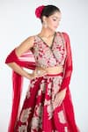 Ridhi Mehra_Red Raw Silk Embroidery Floral Patchwork V Neck Lehenga Set _at_Aza_Fashions