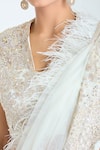 Ridhi Mehra_Ivory Net Embroidery Feather Embellished Pre-draped Layered Saree With Blouse _at_Aza_Fashions