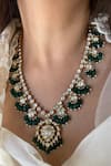 Buy_Kaari_Green Polki Vellore And Freshwater Pearl Embellished Jhallar Necklace _at_Aza_Fashions