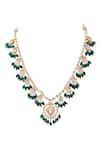 Kaari_Green Polki Vellore And Freshwater Pearl Embellished Jhallar Necklace _Online_at_Aza_Fashions