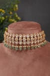 Shop_Kaari_Green Freshwater Pearl Riddhima Moissanite Polki Embellished Choker Necklace _at_Aza_Fashions