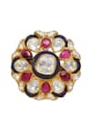 Shop_Kaari_Red Polki Kashvi Utrai Embellished Ring _at_Aza_Fashions