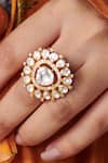 Buy_Kaari_Gold Plated Moissanite Polki Embellished Triangular Motif Ring _at_Aza_Fashions