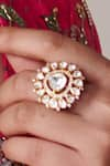 Kaari_Gold Plated Moissanite Polki Embellished Triangular Motif Ring _Online_at_Aza_Fashions