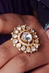 Buy_Kaari_Gold Plated Moissanite Polki Embellished Triangular Motif Ring _Online_at_Aza_Fashions