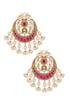 Kaari_Red Vellore Polki Tarika And Ruby Stone Chandbalis _Online_at_Aza_Fashions