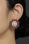 Buy_Kaari_Red Vellore Polki Petal Utarai Studs _at_Aza_Fashions