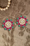 Shop_Kaari_Red Vellore Polki Petal Utarai Studs _at_Aza_Fashions