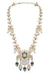 Shop_Kaari_Green Vellore Polki Gajendra Embellished Long Necklace _at_Aza_Fashions