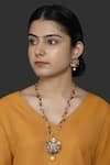 Buy_Kaari_Gold Plated Vellore Polki Navratan Stone Pendant Necklace Set _at_Aza_Fashions