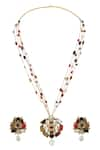 Shop_Kaari_Gold Plated Vellore Polki Navratan Stone Pendant Necklace Set _at_Aza_Fashions