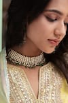 Kaari_Gold Plated Vellore Polki Taal Drop Choker _Online_at_Aza_Fashions