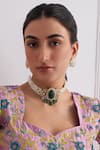 Buy_Kaari_Gold Plated Vellore Polki Zeenat Carved Stone Embellished Choker _at_Aza_Fashions