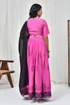 Shop_Pheeta_Pink Blouse Muslin Printed Floral V-neck Lehenga Set _at_Aza_Fashions