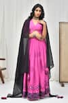 Pheeta_Pink Blouse Muslin Printed Floral V-neck Lehenga Set _Online_at_Aza_Fashions