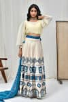 Buy_Pheeta_White Blouse Muslin Printed Geometric Round Lehenga Set _at_Aza_Fashions