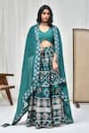 Buy_Pheeta_Green Blouse Muslin Printed Geometric V-neck Floral Lehenga Set _at_Aza_Fashions