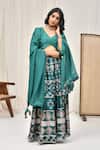 Buy_Pheeta_Green Blouse Muslin Printed Geometric V-neck Floral Lehenga Set _Online_at_Aza_Fashions