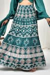 Shop_Pheeta_Green Blouse Muslin Printed Geometric V-neck Floral Lehenga Set _Online_at_Aza_Fashions