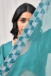 Shop_Pheeta_Green Blouse Muslin Printed Geometric V-neck Floral Lehenga Set 