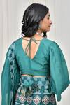 Pheeta_Green Blouse Muslin Printed Geometric V-neck Floral Lehenga Set _Online