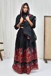 Shop_Pheeta_Black Blouse Muslin Printed Geometric Band Collar Placed Lehenga Set _at_Aza_Fashions
