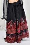 Shop_Pheeta_Black Blouse Muslin Printed Geometric Band Collar Placed Lehenga Set _Online_at_Aza_Fashions
