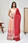 Buy_Pheeta_Cream Blouse Muslin Printed Geometric V-neck Placed Jaali Lehenga Set _at_Aza_Fashions