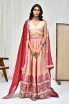 Shop_Pheeta_Cream Blouse Muslin Printed Geometric V-neck Placed Jaali Lehenga Set _at_Aza_Fashions