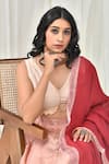 Buy_Pheeta_Cream Blouse Muslin Printed Geometric V-neck Placed Jaali Lehenga Set 