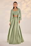 Buy_Label RSD_Green Cape Organza Embellished Pearl Cape Open Sequin Lehenga Set _at_Aza_Fashions