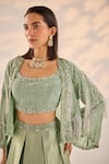 Buy_Label RSD_Green Cape Organza Embellished Pearl Cape Open Sequin Lehenga Set _Online_at_Aza_Fashions