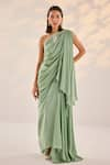 Buy_Label RSD_Green Top And Skirt Crepe Embellished Pearl Top One Asymmetric Draped Set _at_Aza_Fashions