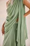 Buy_Label RSD_Green Top And Skirt Crepe Embellished Pearl Top One Asymmetric Draped Set _Online_at_Aza_Fashions