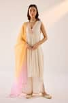 Shop_Label RSD_Off White Kurta Cotton Crush Asymmetric Floral Threadwork Palazzo Set _at_Aza_Fashions