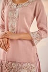 Label RSD_Pink Organza Embroidery Florence Striped Round Neck Kurti With Draped Skirt _at_Aza_Fashions