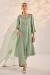 Buy_Label RSD_Green Satin Georgette Embroidery Misty Floret Round Pearl Kurta Palazzo Set _at_Aza_Fashions