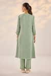 Shop_Label RSD_Green Satin Georgette Embroidery Misty Floret Round Pearl Kurta Palazzo Set _at_Aza_Fashions