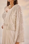 Buy_Label RSD_Ivory Organza Embroidery Misty Pearl Sweetheart Neck Cape Pre-draped Saree Set _Online_at_Aza_Fashions