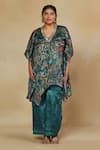 Buy_Mamicha_Green Satin Georgette Embroidered Floral V Neck Printed Kaftan And Palazzo Set _at_Aza_Fashions