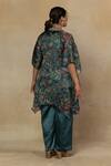 Shop_Mamicha_Green Satin Georgette Embroidered Floral V Neck Printed Kaftan And Palazzo Set _at_Aza_Fashions