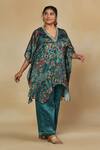 Mamicha_Green Satin Georgette Embroidered Floral V Neck Printed Kaftan And Palazzo Set _Online_at_Aza_Fashions