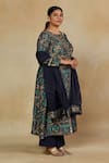 Shop_Mamicha_Green Italian Crepe Embroidered Floral Round Mirror Kurta Pant Set _Online_at_Aza_Fashions